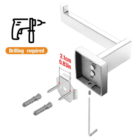 Chrome Toilet Paper Holder Wall Mount Square Silver 304 Stainless Steel Rustproof, Rotate Proof Bracket, Easy Install Parts