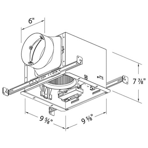 Technical drawing of Quiet Bathroom Exhaust Fan With Brushless DC Motor, Energy Efficient No Fuss Performance, 80/110 CFM Adjustable Speed