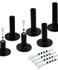 Premium Rubber Golf Tees For Mats And Driving Range 12 Piece Set Includes Six Rubber Tees In 1.5 2 2.5 2.75 3 3.25 Inches Plus Six Bamboo 3.25 Inch Tees Durable Simulator Ready For Outdoor Practice image showing rubber and bamboo tees