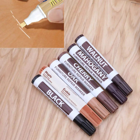 Walnut Wood Repair Marker Upgrade Kit For Fast Furniture Scratch Fix Pen With Wax Sticks And Sealant includes 6 color markers