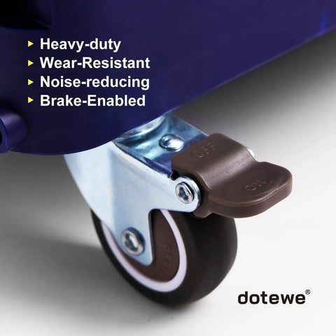 Grab And Go Foldable Utility Cart With Lid On Wheels showing brake-enabled wheel, heavy-duty purple cart, 100 lb capacity.