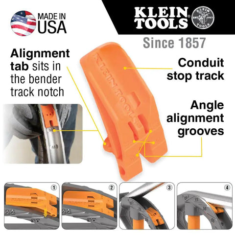 Diagram of Aluminum Conduit Bender Full Assembly For 1/2-Inch EMT With Wide Foot Pedal, highlighting alignment tab and grooves