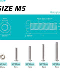Diagram of M5 Button Head Socket Cap Screws Set 50 Pcs Stainless Steel 304 Pro Grade Fully Threaded With Nuts 50mm 60mm 70mm 80mm