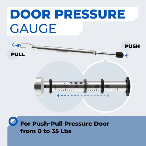 Push Pull Door Pressure Gauge 0 To 35 Lbs With Plastic Protective Tube For ADA Compliance Pro Grade Trigger Pull Door Test Tool Durable Analog Dial For Accurate Repeatable Readings shown with push and pull scale