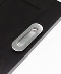 Stainless Steel Oval Recessed Sliding Door Flush Pull Handle 120mm By 40mm Brushed Satin Nickel Finish shown on dark door