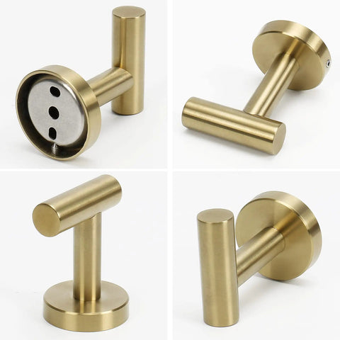 Beefy Heavy Duty Wall Mounted Brushed Gold Stainless Steel Coat Hooks And Towel Hooks Set Four Pack for bathroom and hotel use