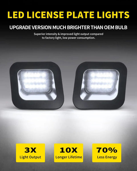 Bright White Smoke Lens LED License Plate Lights Replacement Kit for Dodge RAM 1500 2500 3500 Pickup Trucks Pack of 2 shown.
