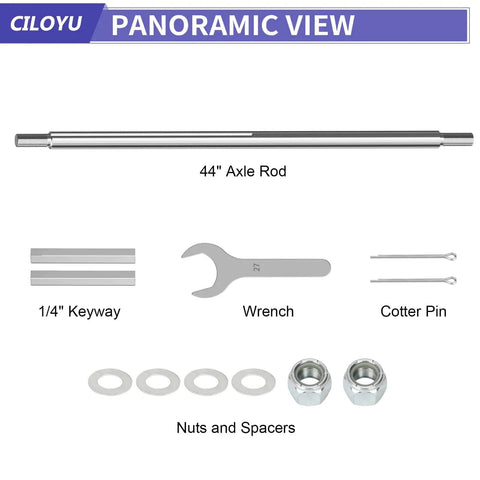 Beefed-Up Heavy Duty Steel 44 Inch Go Kart Live Axle Kit With 1 Inch Bore And 3/4 Inch Step Down Ends, 3/4-16 Fine Thread, 1/4 Inch Keyway