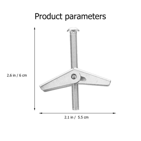 20 Piece Iron Drywall Toggle Bolts Wing Nut Kit Heavy Duty Expansion Screws for Hanging Items Like TVs Mirrors Shelves Curtain Rods Without Studs M5 M6 Screws Included close-up showing dimensions.