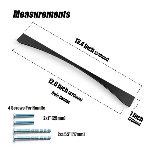 Matte Black Cabinet Pull Set 12.6 Inch Center Hole Modern Minimalist Zinc Alloy Drawer Handles measurements
