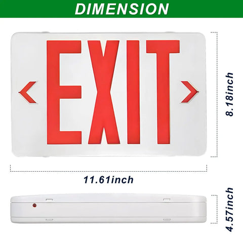 Go-To Red Green LED Exit Sign Light With Battery Backup Emergency Lighting Switchable Color UL Listed dimensions shown