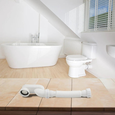 Flexible Rubber Drain Trap With G1-1/2 Threaded Ends For Bathtub Drain Applications And Straightforward Integration in modern bathroom setting.