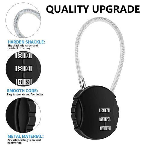 Close-up of 2 Pack 3 Digit Outdoor Waterproof Padlocks for Lockers Luggage Gym School with zinc alloy shackle and dials.