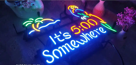 Its Five O Clock Somewhere Neon Sign With Metal Frame Real Glass Neon Light For Bar Pub Garage Room Multi Color Glow