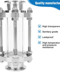 Front view of in-line sight glass, 1.5 inch tri-clamp, sanitary stainless steel, 38 mm OD