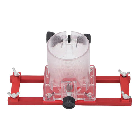Aluminum Alloy 2 In 1 Palm Router Base For Easy DIY Woodworking Cabinets And Closets Slotting Bracket with red frame and clear cylinder