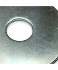 Close-up of a Heavy Duty Zinc Plated Fender Washer from the Heavy Duty Zinc Plated Fender Washers Set With Five Hundred Pieces One Quarter Inch By One And One Half Inch Industrial Fasteners For Construction And Do It Yourself Projects Secure Grip No Slip Installation Reliable Hold, showing the shiny zinc surface and central hole.