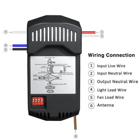 Two Pack Universal Ceiling Fan Remote Kit With Light Dimmer And Three Speed Receiver wiring diagram and connections