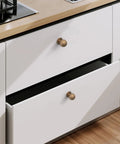 White cabinet with Sweet 10 Pack Champagne Bronze Cabinet Knobs, 1.2 Inch Round Drawer Knobs for Cabinets and Dresser