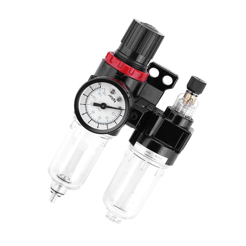 Pro Grade Air Compressor FRL Unit With Drain Valve G1/4 Thread Oil Water Separator for Pneumatic Tools, compact design.