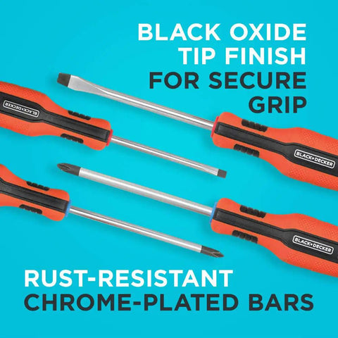 Magnetic Screwdriver Set With Precision And Full-Size Bits Phillips And Flat Head 12-Piece Swivel Endcaps With Black Oxide Tips