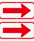 Two Pack Red And White Arrow Signs 12X6 Inch Heavy Duty Aluminum Reflective Directional Markers showing right arrows for guidance.