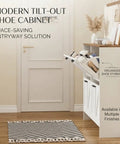 Sleek Barn Door Shoe Cabinet With Four Flip Drawers And Three Adjustable Shelves Ultra Slim Freestanding in a modern entryway