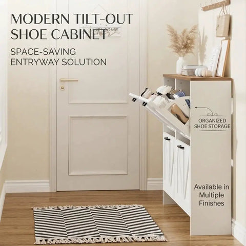 Sleek Barn Door Shoe Cabinet With Four Flip Drawers And Three Adjustable Shelves Ultra Slim Freestanding in a modern entryway