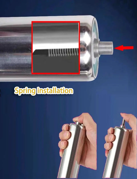 Top Shelf Stainless Steel Conveyor Rollers 4 Pack Built Tough Low Noise Easy Roll showing spring installation process.