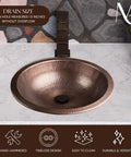 16 Inch Rotunda Copper Vanity Sink Hand Hammered Dual Mount Undermount Or Drop In For Bathroom Countertop Powder Room Restroom Durable Heavy Gauge Copper Craftsmanship shown in a bathroom setup.