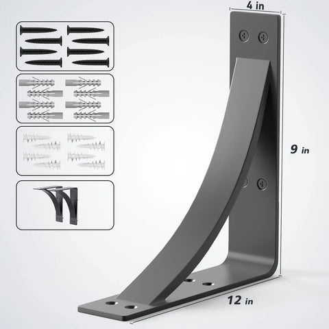 Beefy Steel Shelf Brackets For Heavy Duty DIY Shelving 9x12x4 Inch 1 Quarter Inch Natural Steel Black Hand Welded Brackets