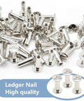 Pro Level Chicago Screws M5x15mm 100 Pack Heavy Duty Bookbinding Rivets Nickel Silver Stud Post Hardware Smooth Flat Head Fasteners scattered in a pile.