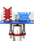 Heavy Duty Aluminum Dovetail Jig And Tenon Caliper Card Gauge For Woodworking Projects showing red and blue gauges on adjustable platform.