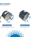 Top Tier Hvac Condenser Fan Motor 1/4 Hp 1100 Rpm 208 To 230 Volts With 5 Mfd Capacitor, showcases motor rotation directions.