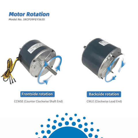 Top Tier Hvac Condenser Fan Motor 1/4 Hp 1100 Rpm 208 To 230 Volts With 5 Mfd Capacitor, showcases motor rotation directions.