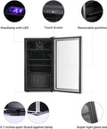 26 Bottle Wine Cooler And 130 Can Beverage Refrigerator With Clear Glass Door Quiet Compressor Adjustable Temperature Freestanding Indoor Bar Fridge 3.2 Cu Ft Black with open glass door showing shelves, LED light, and control panel.