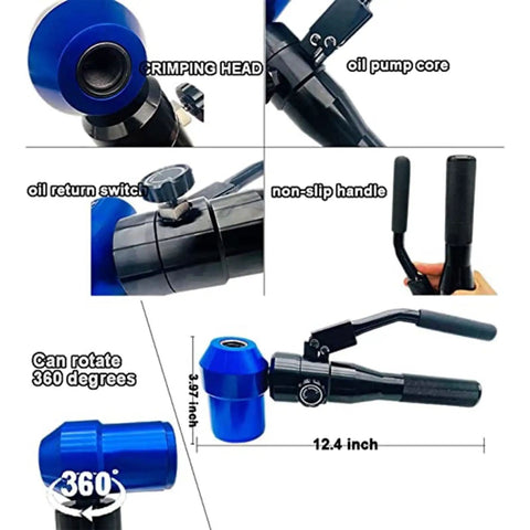 Portable Manual Hydraulic Hole Punch Kit With 6 Dies Dope Heavy Duty Knockout Punch Driver features crimping head and non-slip handle.