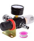 1/4 BSP Air Regulator with moisture filter, oil-water separator, and lubricator for air compressors, front view, compact and easy install