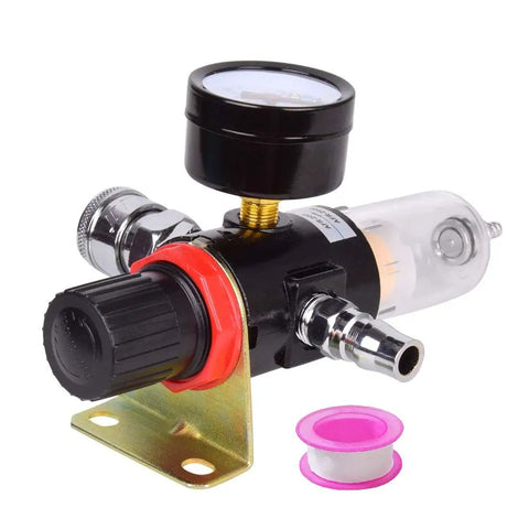 1/4 BSP Air Regulator with moisture filter, oil-water separator, and lubricator for air compressors, front view, compact and easy install