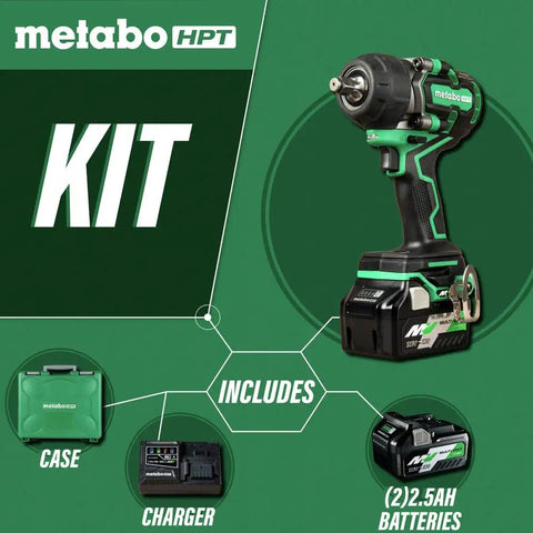 36V Cordless Half Inch Mid-Torque Impact Wrench Kit With Case Two Lithium Batteries And Fast Charger Brushless Motor