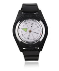 Wrist Compass For Outdoor Adventure And Hiking Gear Must Have Lightweight Survival Tool For Camping Fishing And Hunting Black Band Navigator Accessory Simple Readable Directional Tool For Explorers close-up.