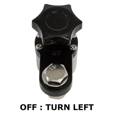 Heavy Duty 300 Amp Magnetic Welding Ground Clamp With On Off Switch, close-up view showing switch and instructions to turn left for off position.