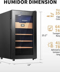 48L Electric Cigar Humidor Cabinet With Cooling And Heating Temperature Control, Holds 300 Cigars, Spanish Cedar Shelves, Dimensions