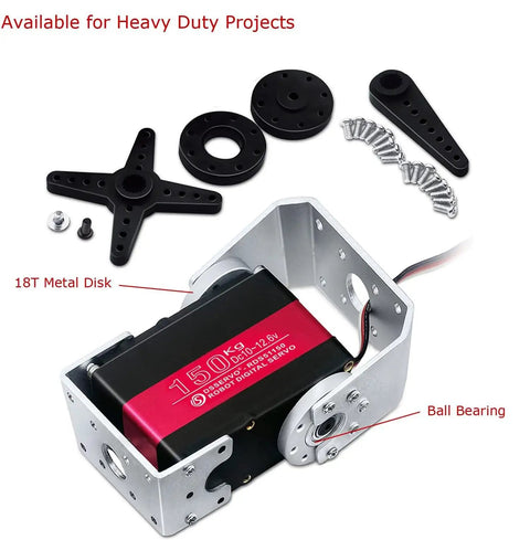 Beefy 150Kg Servo Motor 12V High Torque Steel Gear Digital Steering Servo with mounting brackets and accessories displayed