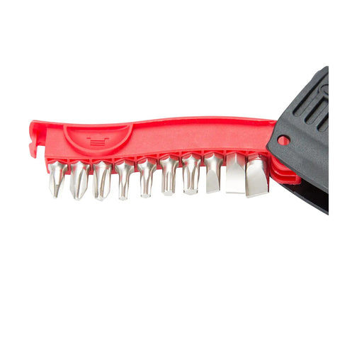 Compact 11 Piece Drill And Driver Bit Set With 1/4 Inch Drive Includes 10 Mini Bits Space Saving Case Converts To Handy Screwdriver Built For Quick Fixes And Home DIY Projects, red case with bits