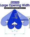 Front view of KARRYTON 2-ton blue I-beam lifting clamp; fits 3 to 9 inch flange width