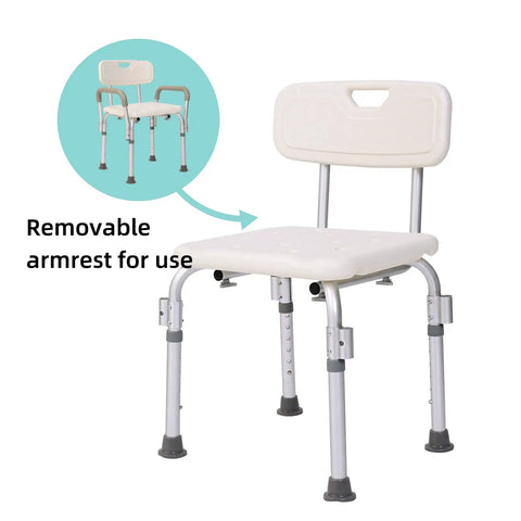 Tool Free Assembly Spa Bathtub Shower Lift Chair With Adjustable Height, Removable Arms And Backrest, White Bath Chair