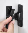 90 And 180 Degree Flip Barn Door Lock For Privacy And Security, shown in use with hand flipping latch on installed door hardware