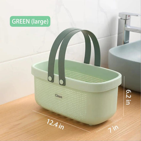 Portable Shower Caddy Tote Organizer Basket With Silicone Handle And Drainage Lightweight Plastic Storage Bin Green