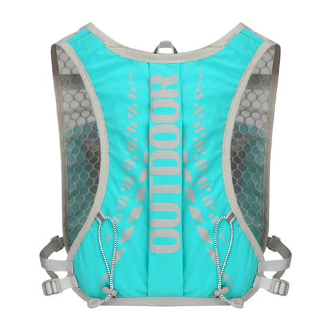 Hydration Backpack For Hiking And Trail Running 5L with adjustable straps, turquoise water vest, outdoor gear, rear view